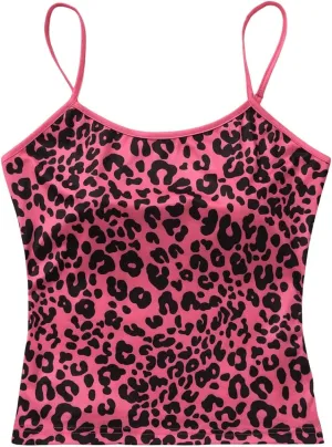GORGLITTER Women's Y2k Leopard Crop Cami Top Spaghetti Strap Sleeveless Cheetah Camisole