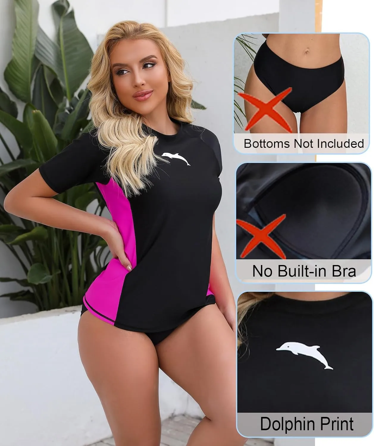 Halcurt Women's Short Sleeve Rash Guard Swimsuit Top Swim Shirt Only Swim Tee UPF50  Quick Dry Swimsuit
