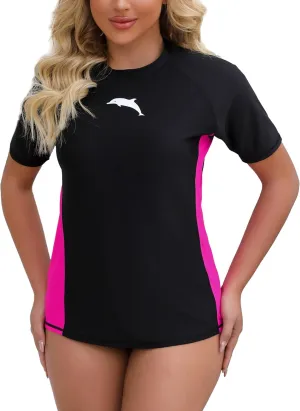 Halcurt Women's Short Sleeve Rash Guard Swimsuit Top Swim Shirt Only Swim Tee UPF50  Quick Dry Swimsuit