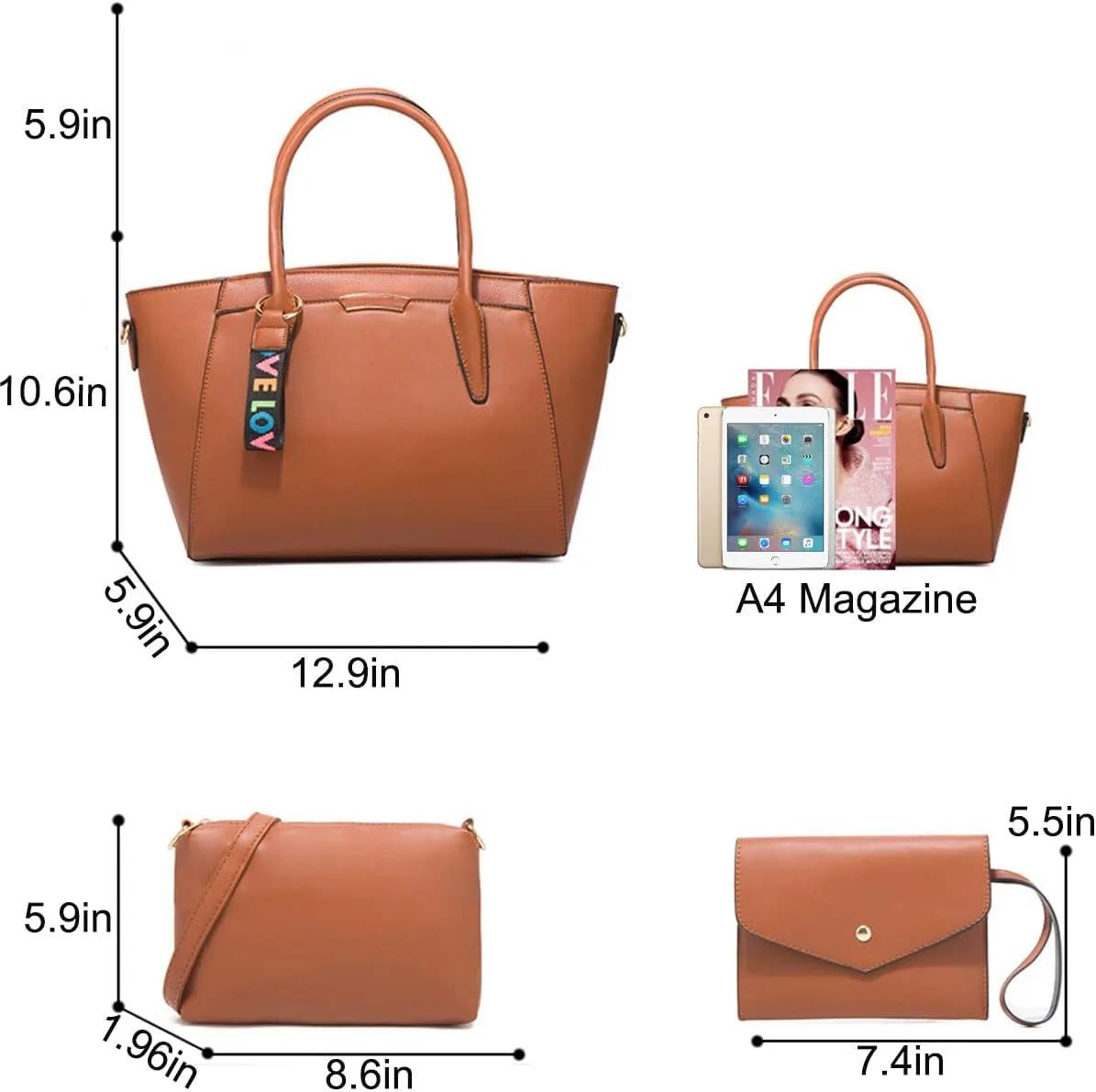 Handbags for Women Top-Handle Bags Tote Satchel Crossbody Bags 3pcs Purse Set