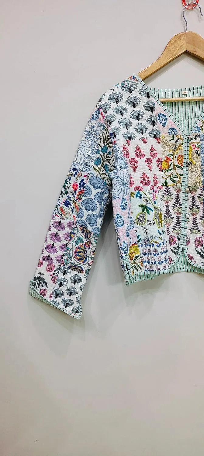 Handmade Women's Kantha Jacket, Unisex Patchwork Indian Cotton Kantha Jacket