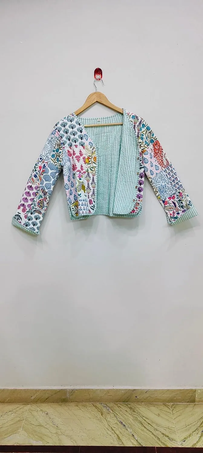Handmade Women's Kantha Jacket, Unisex Patchwork Indian Cotton Kantha Jacket