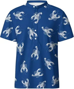 Hawaiian Mens Henley Polo Shirts Short Sleeve Quick Dry Funny Print Casual Collarless Golf Shirts for Men