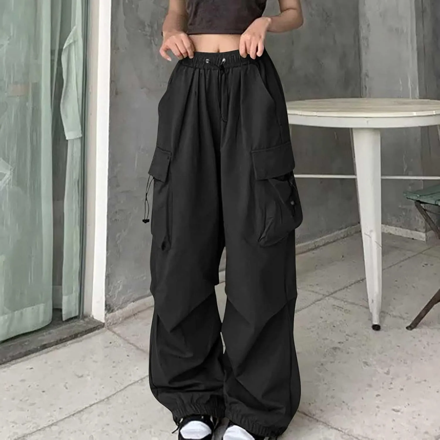 High Waist Cargo Pants for Women Elastic Waist Sweatpants Quick Dry Lightweight Trousers Drawstring Adjustable Jogger