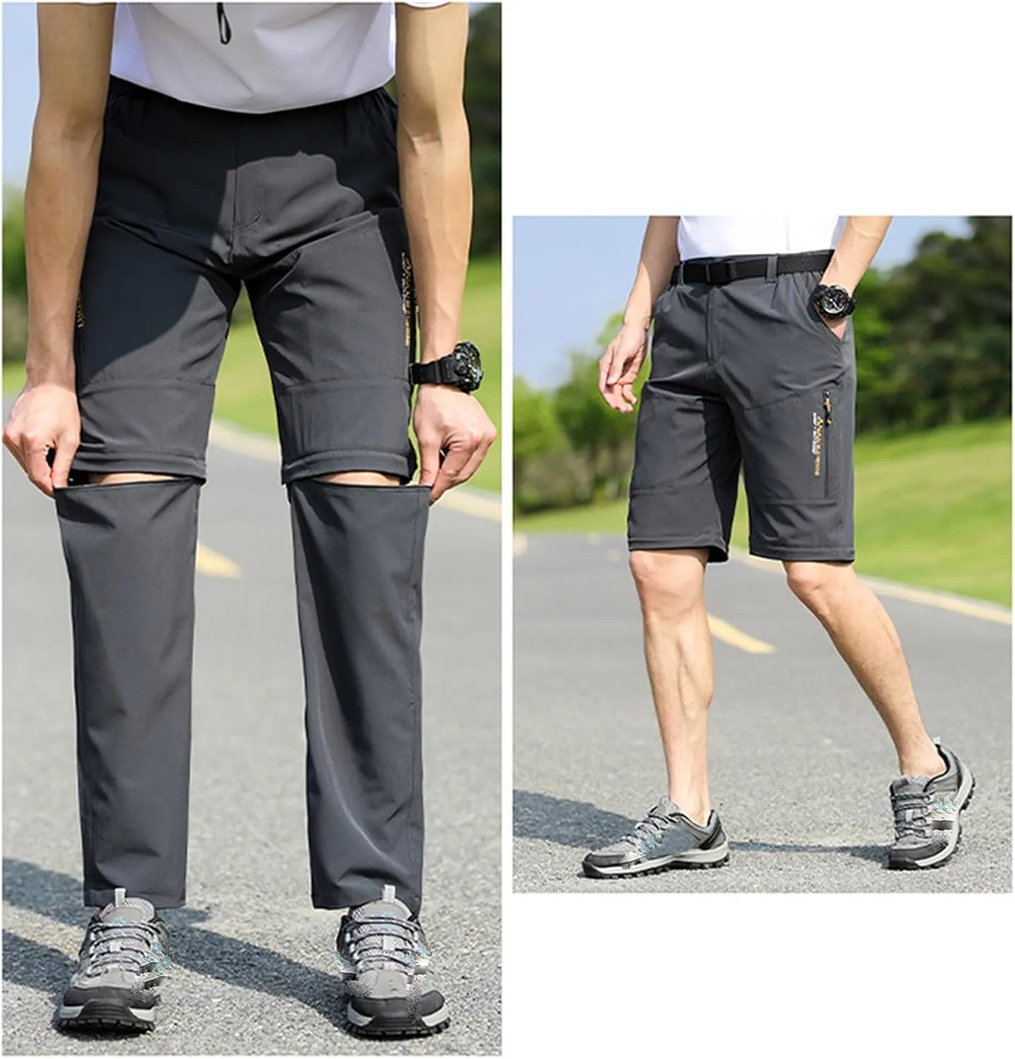 Hiking Pants Men Convertible Zip Off Lightweight Cargo Work Pants Waterproof 5 Pcokets Quick Dry Travel Fishing Pants