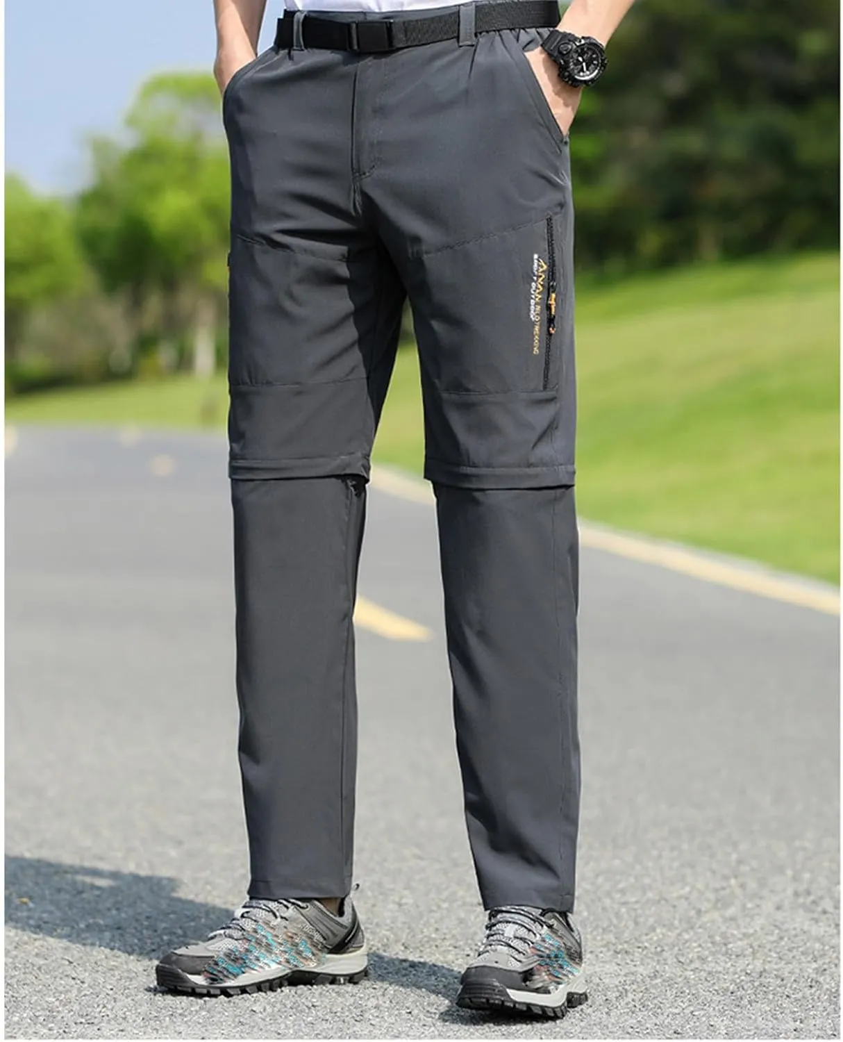 Hiking Pants Men Convertible Zip Off Lightweight Cargo Work Pants Waterproof 5 Pcokets Quick Dry Travel Fishing Pants