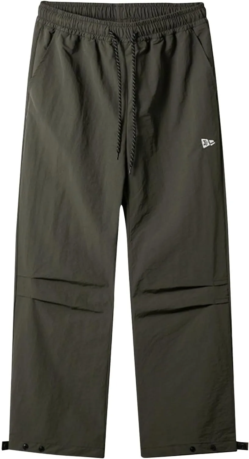 hlysgo Men Waterproof Pants Casual Loose Fit Fleece Lined Wide Leg Pants Drawstring Waist Outdoor Hiking Pants with Pockets