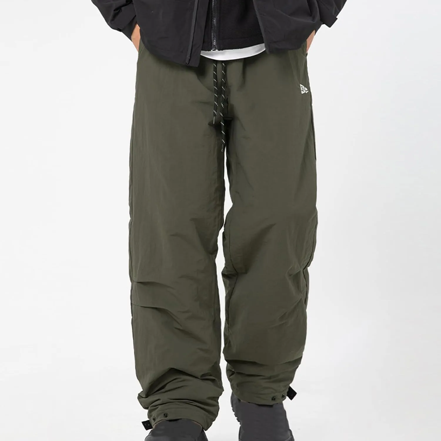 hlysgo Men Waterproof Pants Casual Loose Fit Fleece Lined Wide Leg Pants Drawstring Waist Outdoor Hiking Pants with Pockets