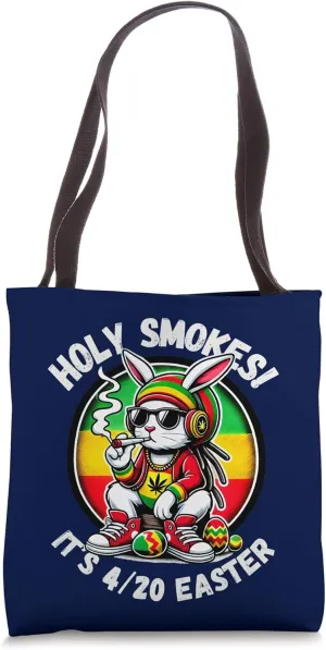 Holy Smokes 420 Easter Rabbit Smoking Weed Cannabis Vintage Tote Bag