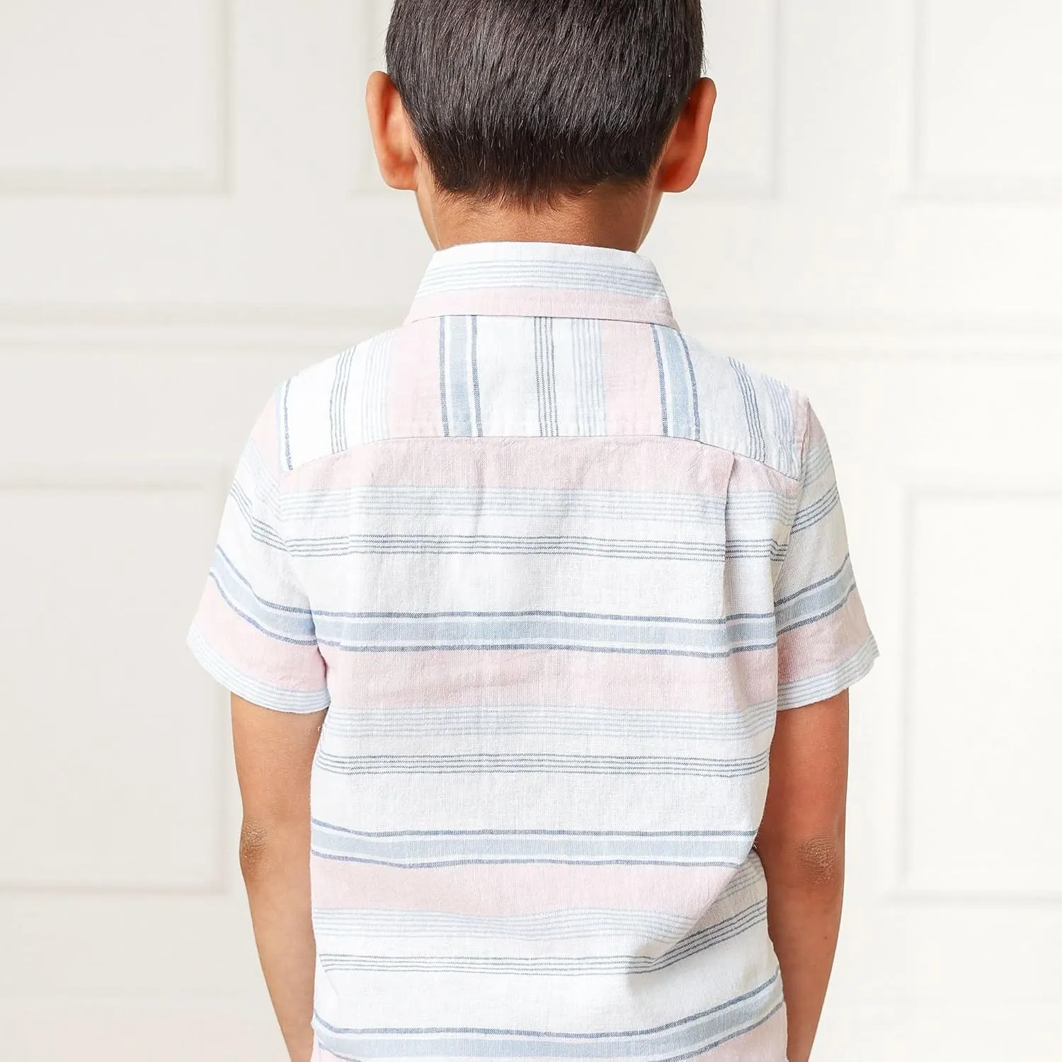 Hope & Henry Boys' Linen Short Sleeve Button Down Shirt