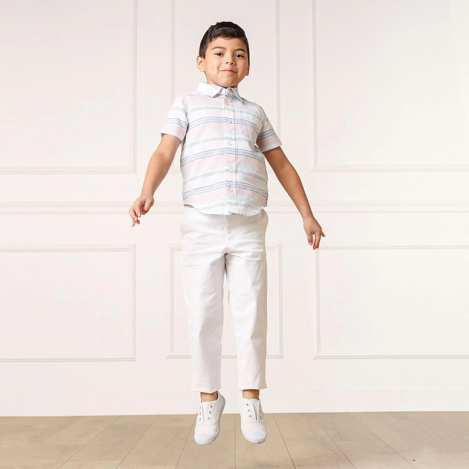 Hope & Henry Boys' Linen Short Sleeve Button Down Shirt