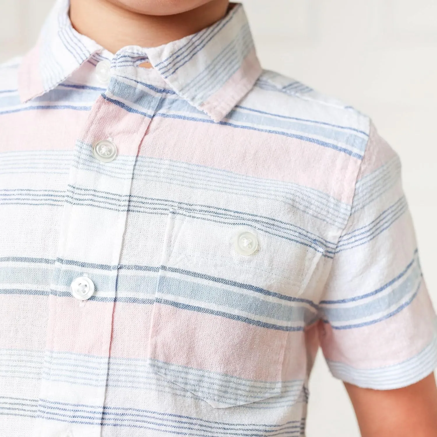 Hope & Henry Boys' Linen Short Sleeve Button Down Shirt