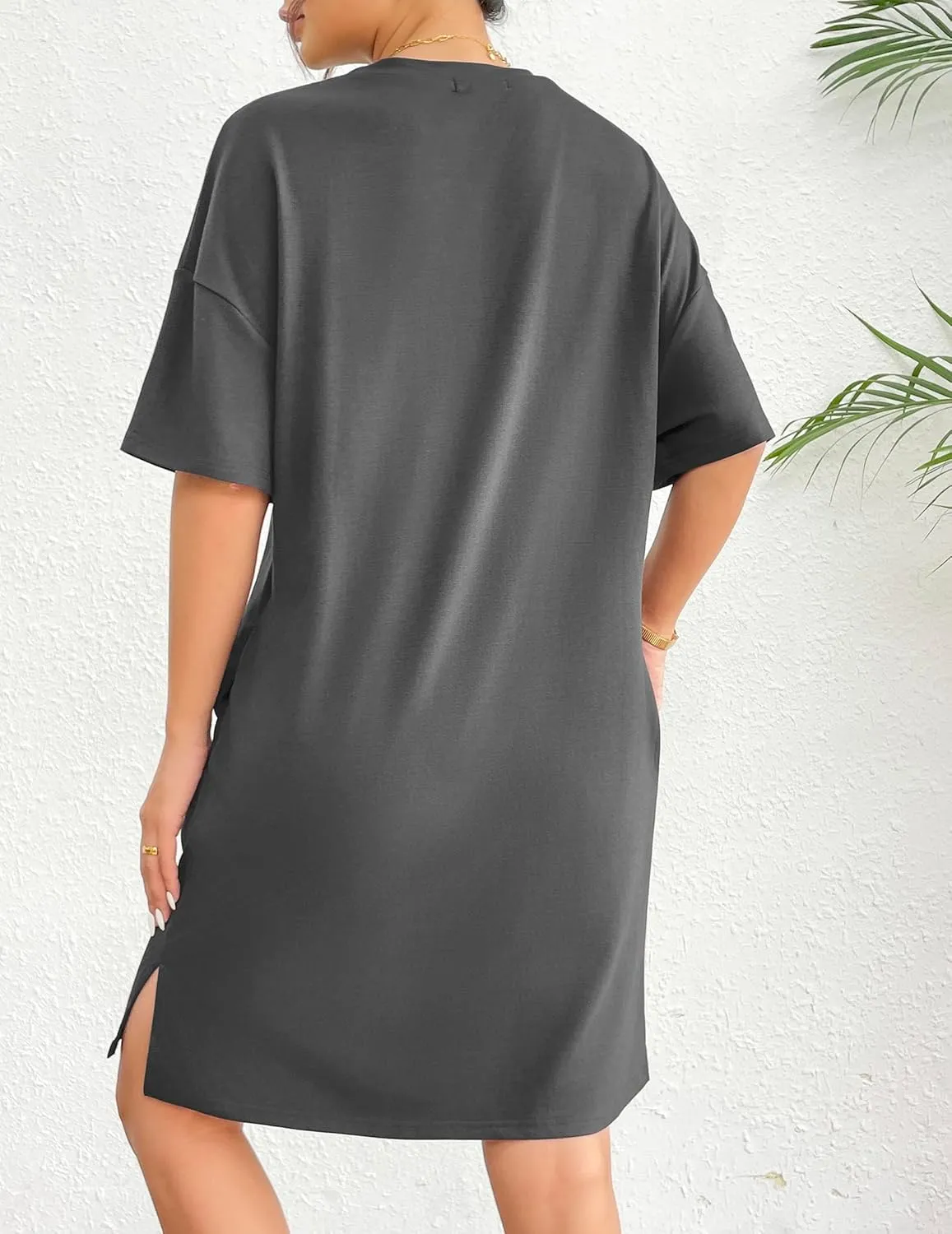 HOTOUCH Women's T Shirt Casual Dress Oversized Graphic Print Short Sleeve O Neck Beach Dress with Pockets Nightgown