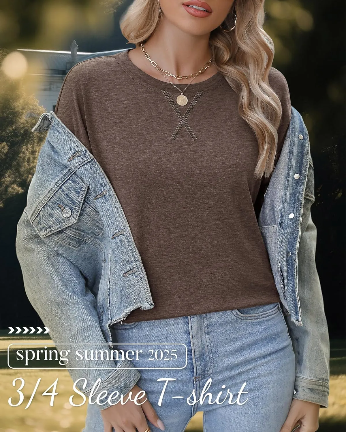 Huukeay 3 Pack Women's 3/4 Sleeve Cotton Tunic Tops Side Slit Loose Fit Round Neck Tee Shirt Casual Basic Blouse for Leggings