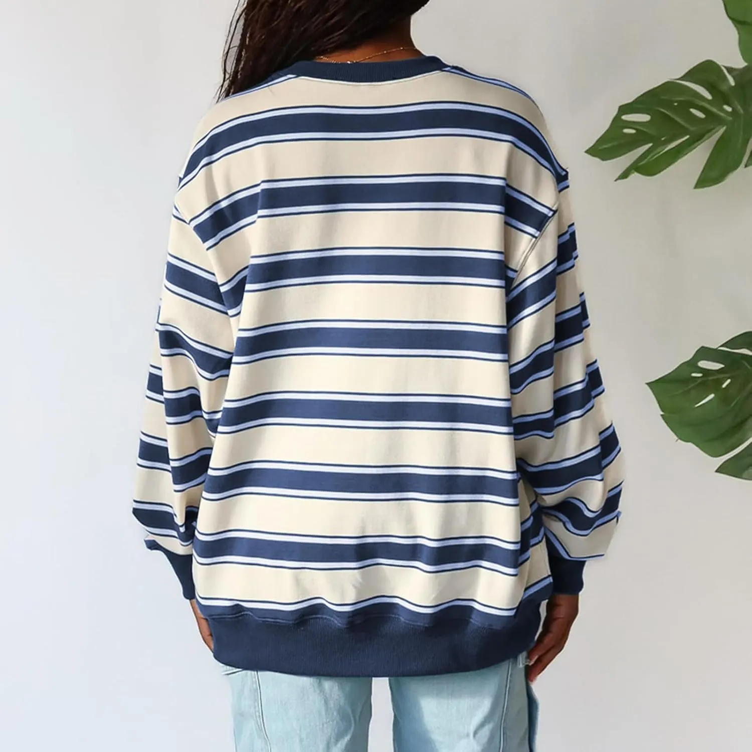 IMISSILLEB Women Oversized Patchwork Sweatshirt Long Sleeve Crewneck Color Block Striped Pullovers 2024 Fall Casual Tops