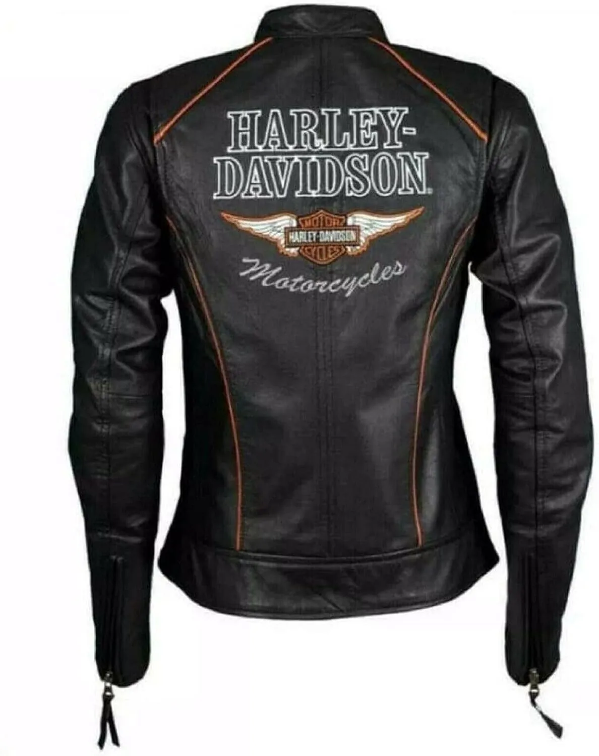 Jacket Hub Womens Black Classic Leather Harley Motorcycle Jacket, Biker Jacket for Ladies with Side Laces