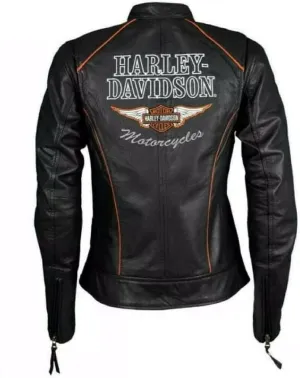 Jacket Hub Womens Black Classic Leather Harley Motorcycle Jacket, Biker Jacket for Ladies with Side Laces