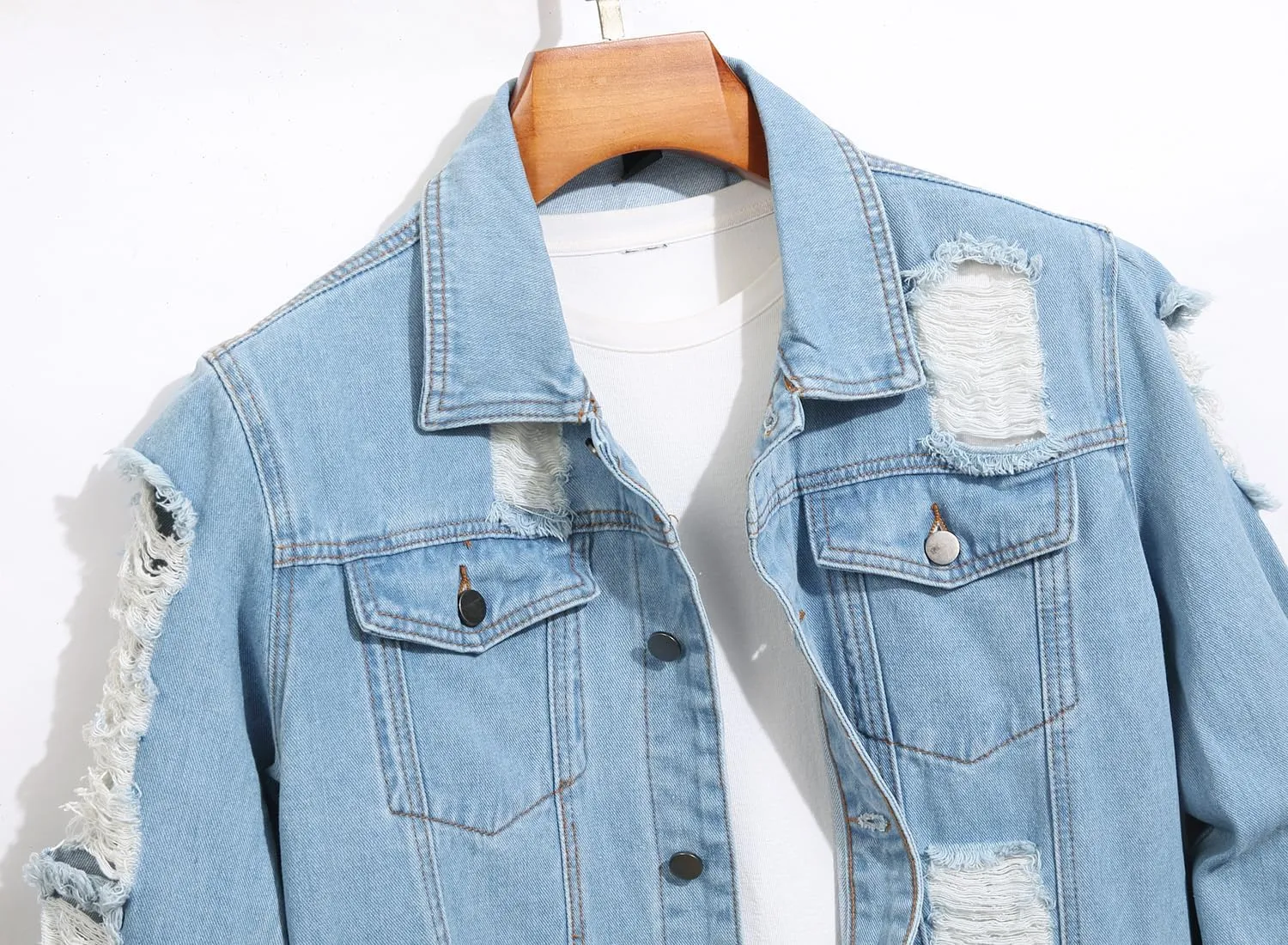 Jean Jacket Men, Men's Denim Jacket Distressed Ripped Slim Fit Stretch Trucker Jackets Classic Casual Denim Coat