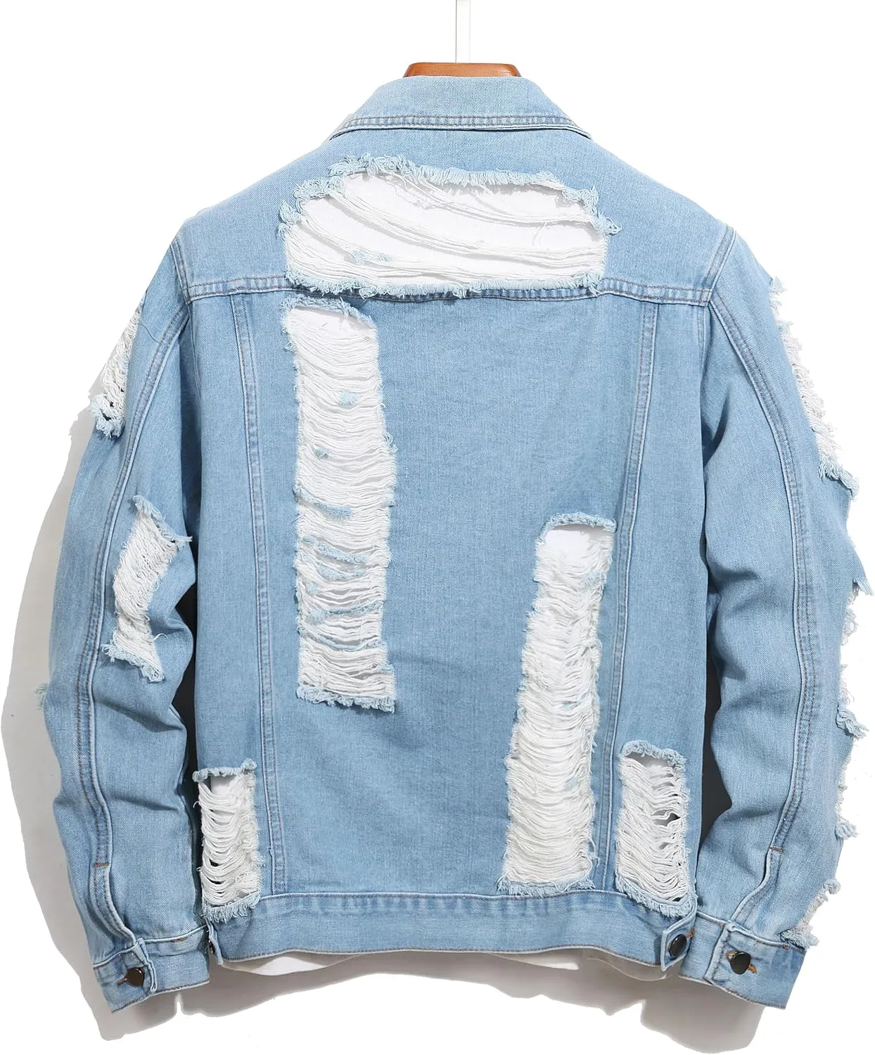 Jean Jacket Men, Men's Denim Jacket Distressed Ripped Slim Fit Stretch Trucker Jackets Classic Casual Denim Coat