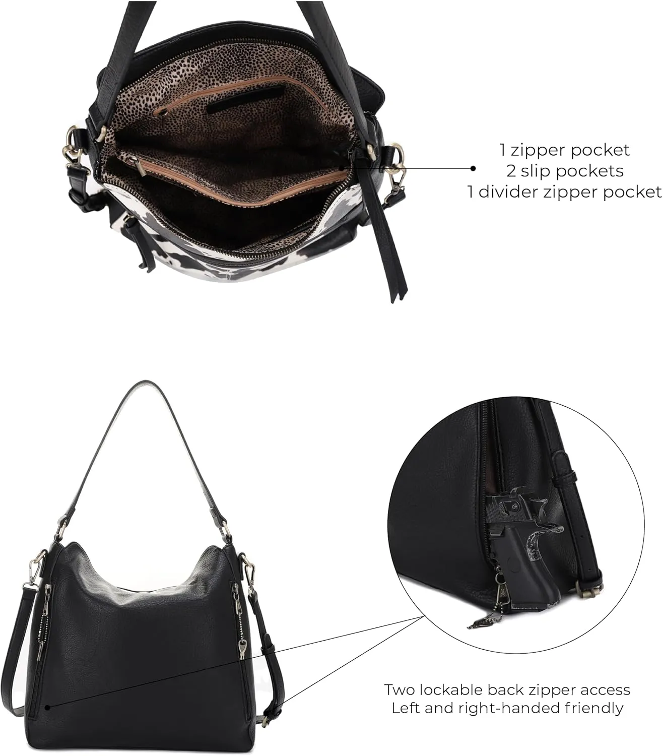 JESSIE & JAMES | Dakota Top Handle Concealed Carry Hobo Purse with Adustable Shoulder Strap