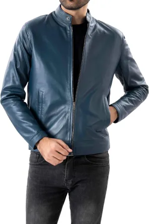 Jild Classical Single Piece Lambskin Leather Jacket Men - Everyday Wear Snap Tab Collar Mens Motorcycle Leather Jacket
