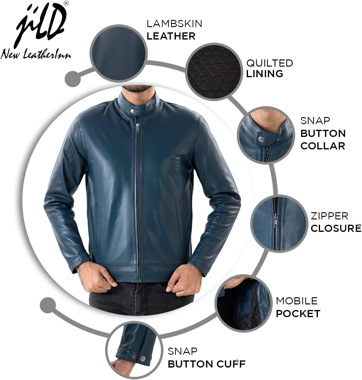 Jild Classical Single Piece Lambskin Leather Jacket Men - Everyday Wear Snap Tab Collar Mens Motorcycle Leather Jacket