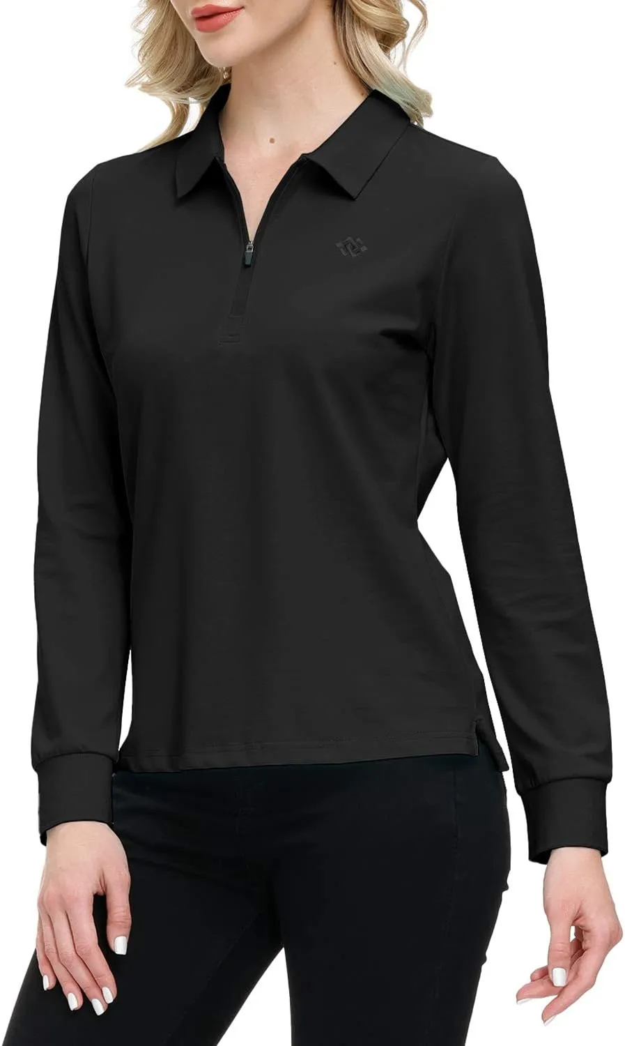 JINSHI Women's Golf Polo Shirt Long Sleeves Zip Up Sport Active Shirts Quick Dry Athletic T-Shirt Casual Tennis Tops Slim Fit