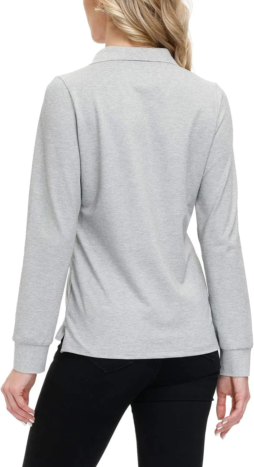 JINSHI Women's Golf Polo Shirt Long Sleeves Zip Up Sport Active Shirts Quick Dry Athletic T-Shirt Casual Tennis Tops Slim Fit