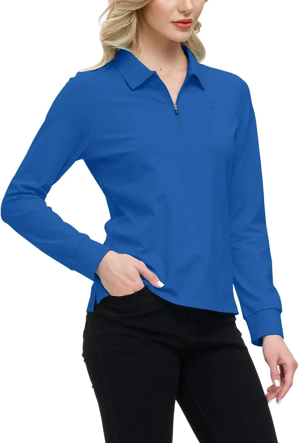 JINSHI Women's Golf Polo Shirt Long Sleeves Zip Up Sport Active Shirts Quick Dry Athletic T-Shirt Casual Tennis Tops Slim Fit