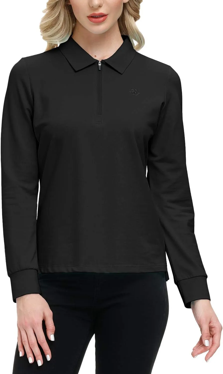JINSHI Women's Golf Polo Shirt Long Sleeves Zip Up Sport Active Shirts Quick Dry Athletic T-Shirt Casual Tennis Tops Slim Fit