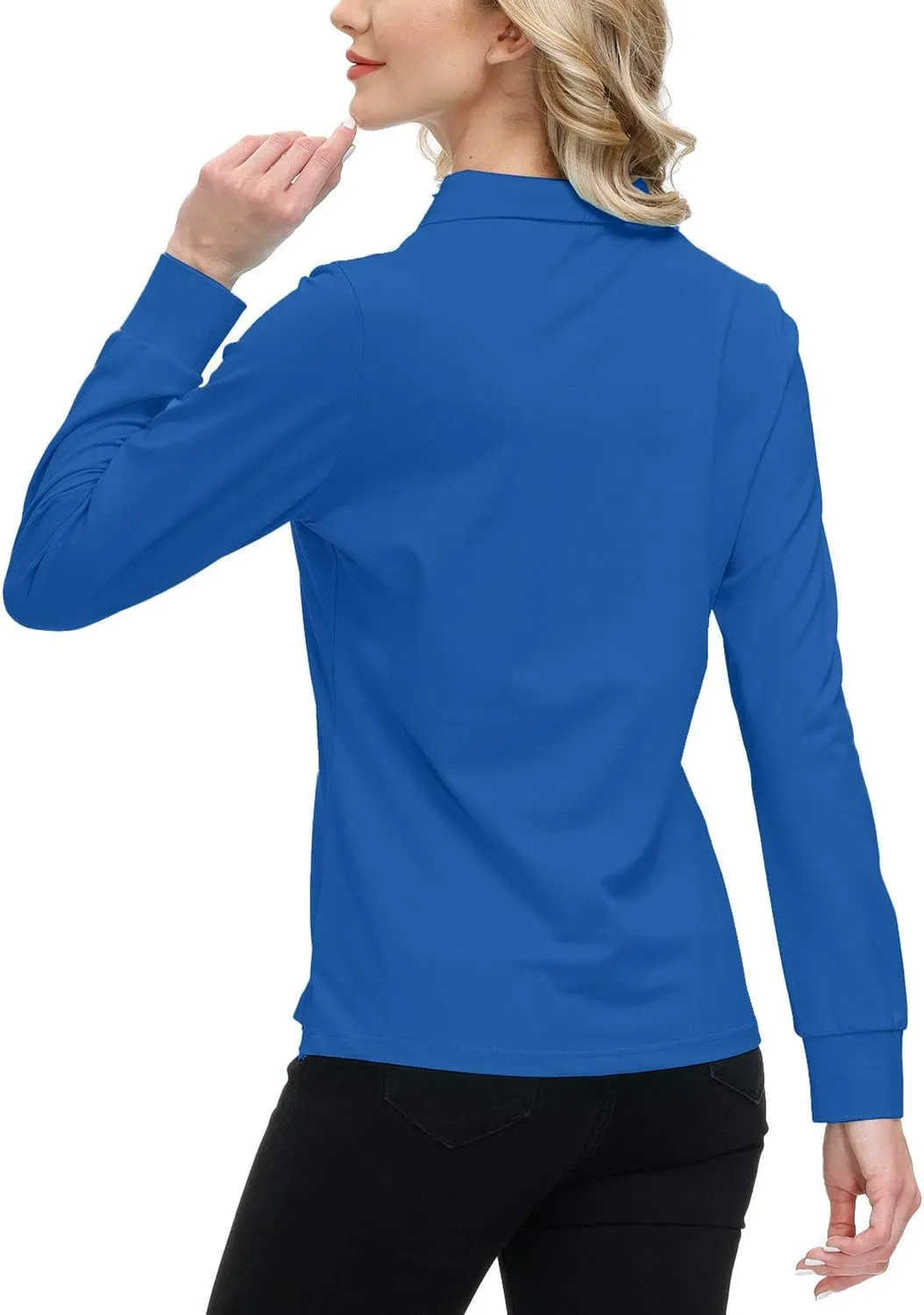 JINSHI Women's Golf Polo Shirt Long Sleeves Zip Up Sport Active Shirts Quick Dry Athletic T-Shirt Casual Tennis Tops Slim Fit
