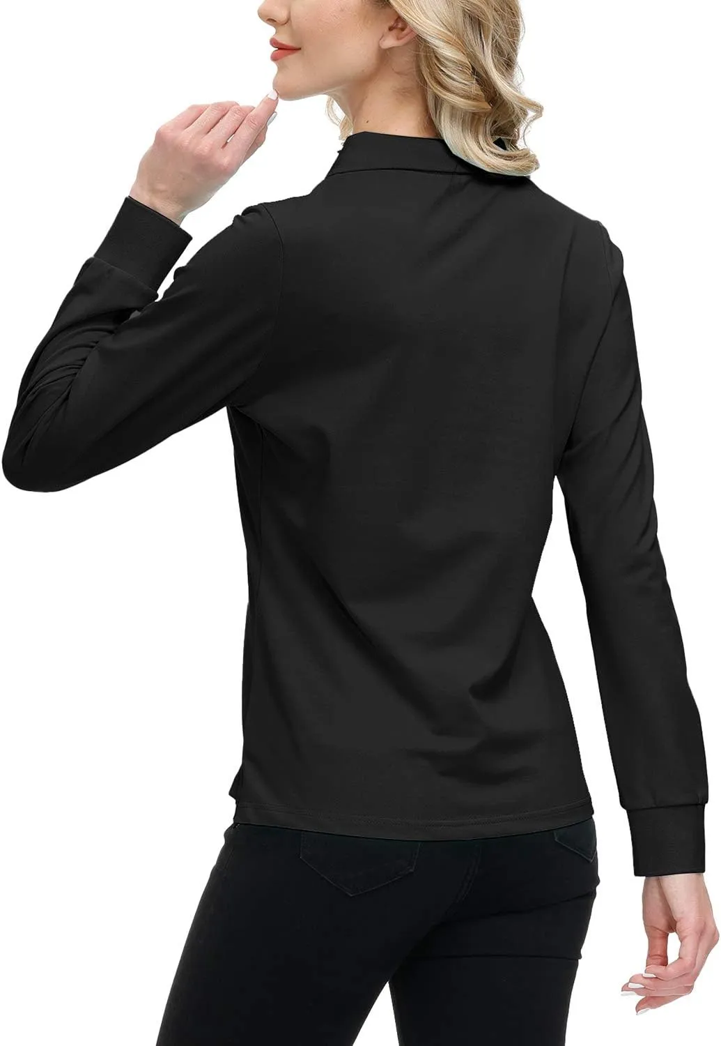 JINSHI Women's Golf Polo Shirt Long Sleeves Zip Up Sport Active Shirts Quick Dry Athletic T-Shirt Casual Tennis Tops Slim Fit