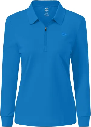 JINSHI Women's Golf Polo Shirt Long Sleeves Zip Up Sport Active Shirts Quick Dry Athletic T-Shirt Casual Tennis Tops Slim Fit