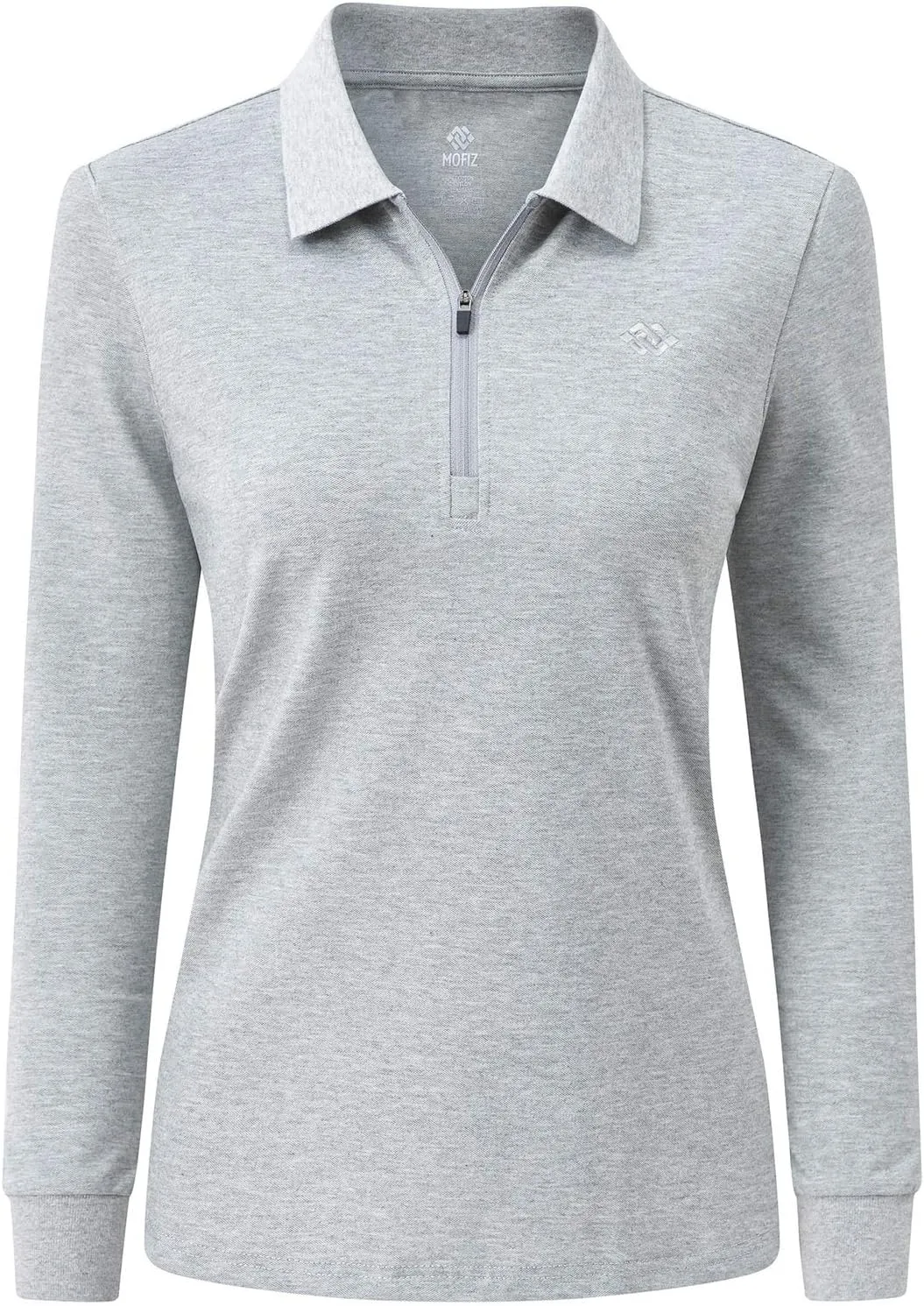 JINSHI Women's Golf Polo Shirt Long Sleeves Zip Up Sport Active Shirts Quick Dry Athletic T-Shirt Casual Tennis Tops Slim Fit
