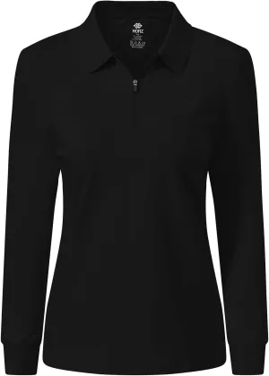 JINSHI Women's Golf Polo Shirt Long Sleeves Zip Up Sport Active Shirts Quick Dry Athletic T-Shirt Casual Tennis Tops Slim Fit