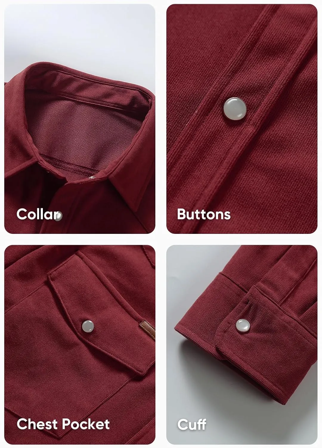 JMIERR Men's Corduroy Shirts Casual Western Long Sleeve Button Down Shacket Jackets with 2 Flap Pocket