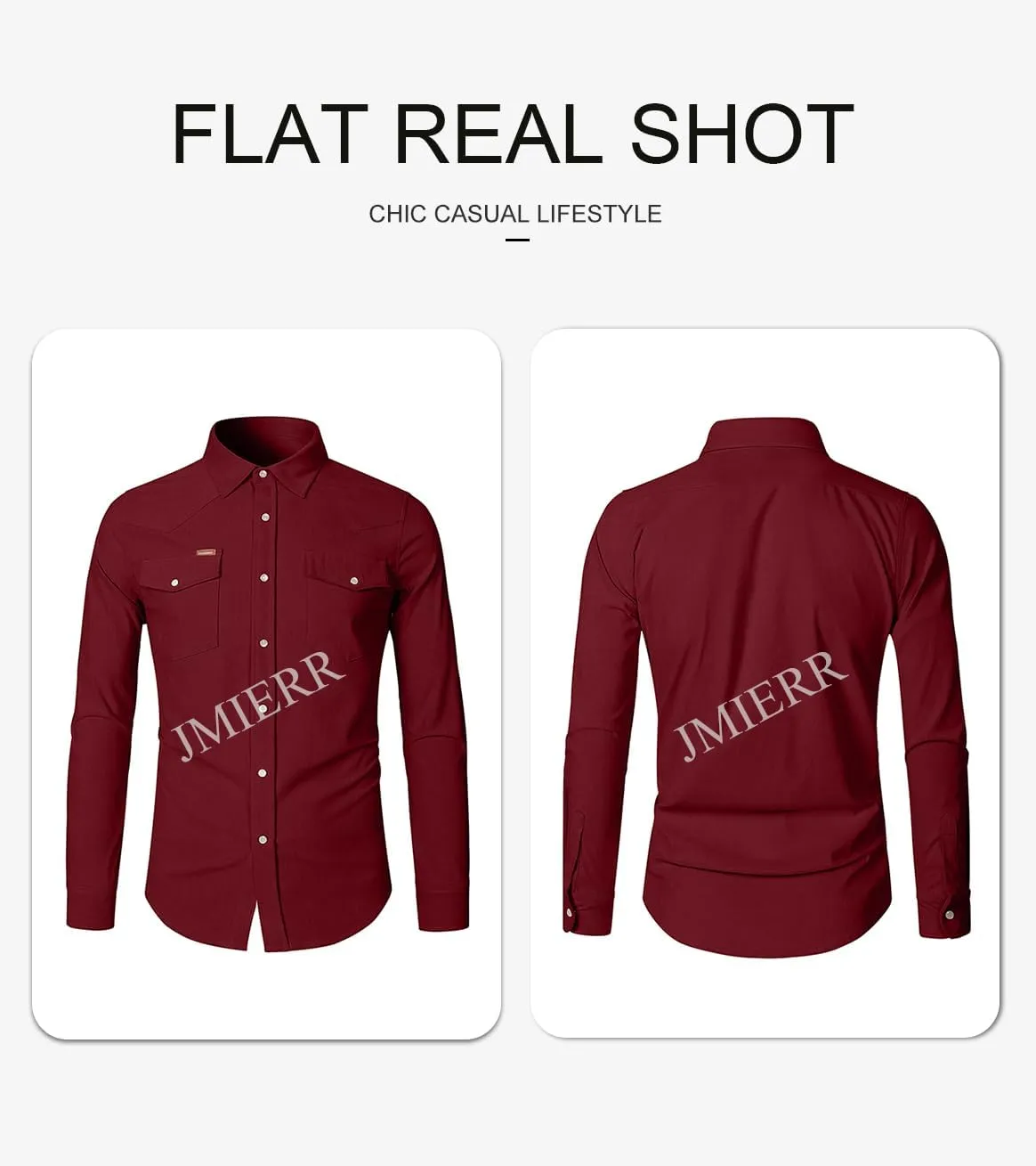 JMIERR Men's Corduroy Shirts Casual Western Long Sleeve Button Down Shacket Jackets with 2 Flap Pocket