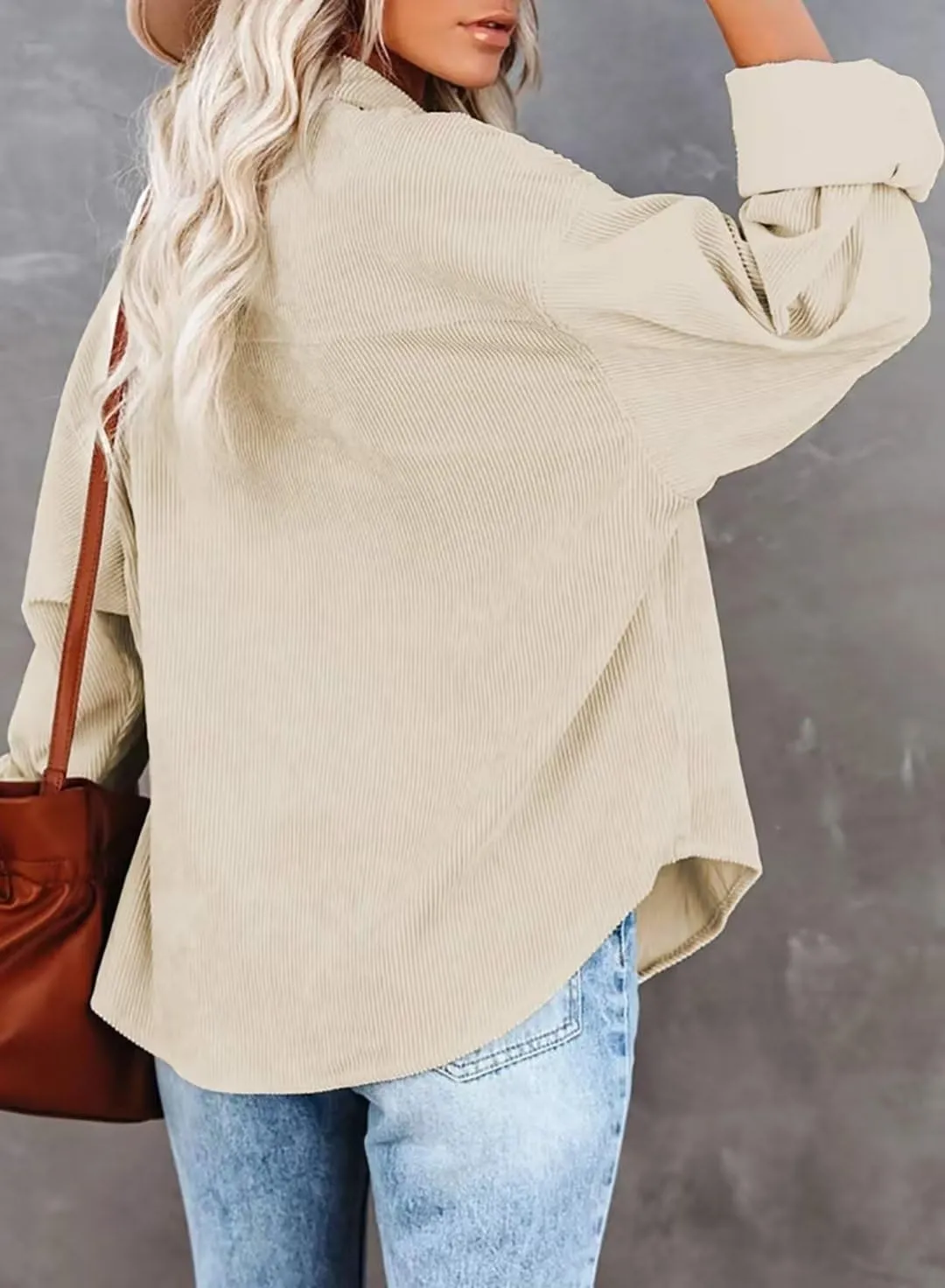 JOCAFIYE Womens Corduroy Shirt Casual Long Sleeve Button Down Jacket Fall Oversized Blouses Tops 2024
