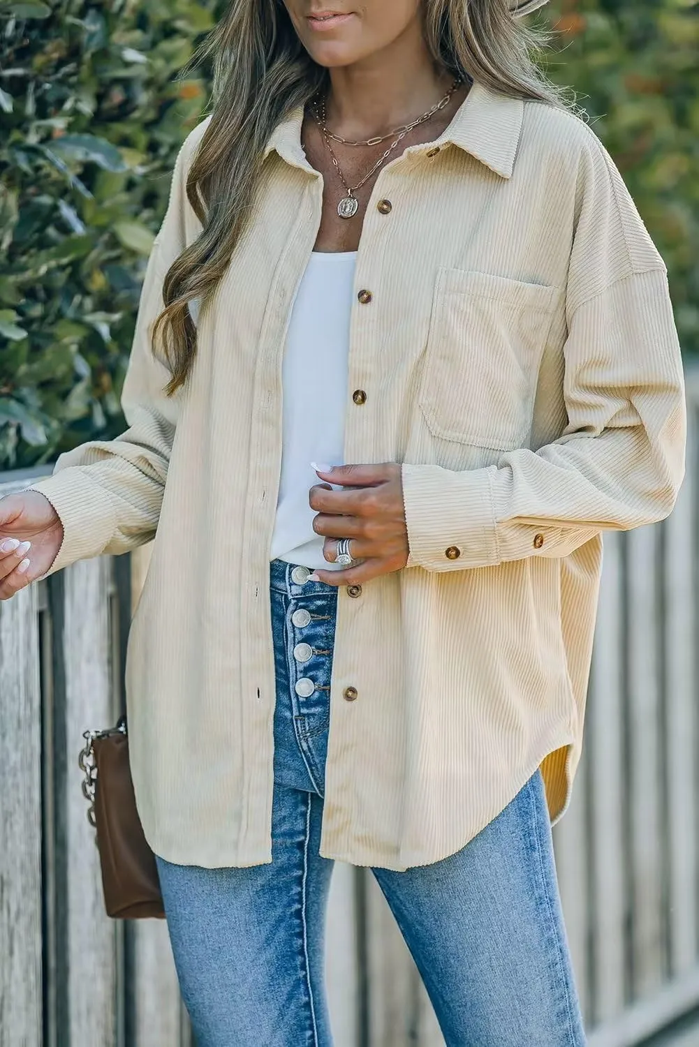 JOCAFIYE Womens Corduroy Shirt Casual Long Sleeve Button Down Jacket Fall Oversized Blouses Tops 2024