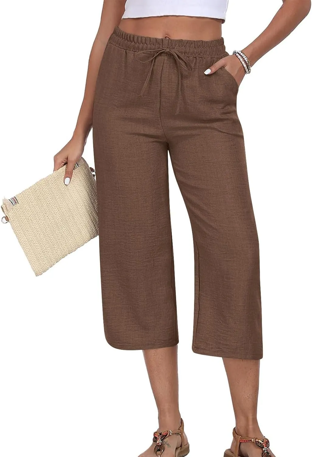Jogger Capri Pants for Women High Waisted Drawstring Workout Cinch Bottom Sweatpants Summer Casual Cropped Trouser