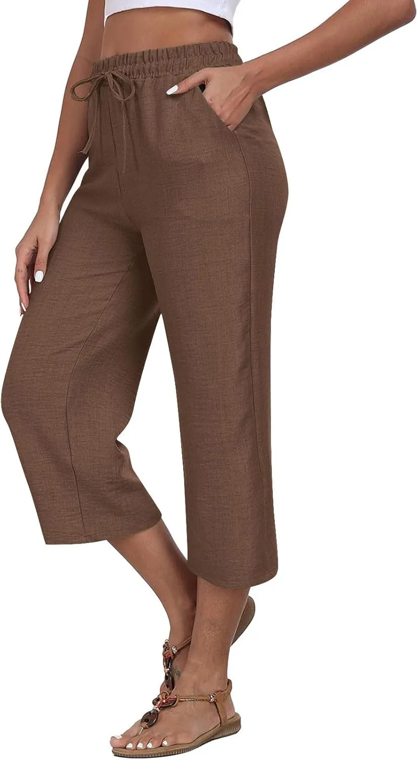 Jogger Capri Pants for Women High Waisted Drawstring Workout Cinch Bottom Sweatpants Summer Casual Cropped Trouser