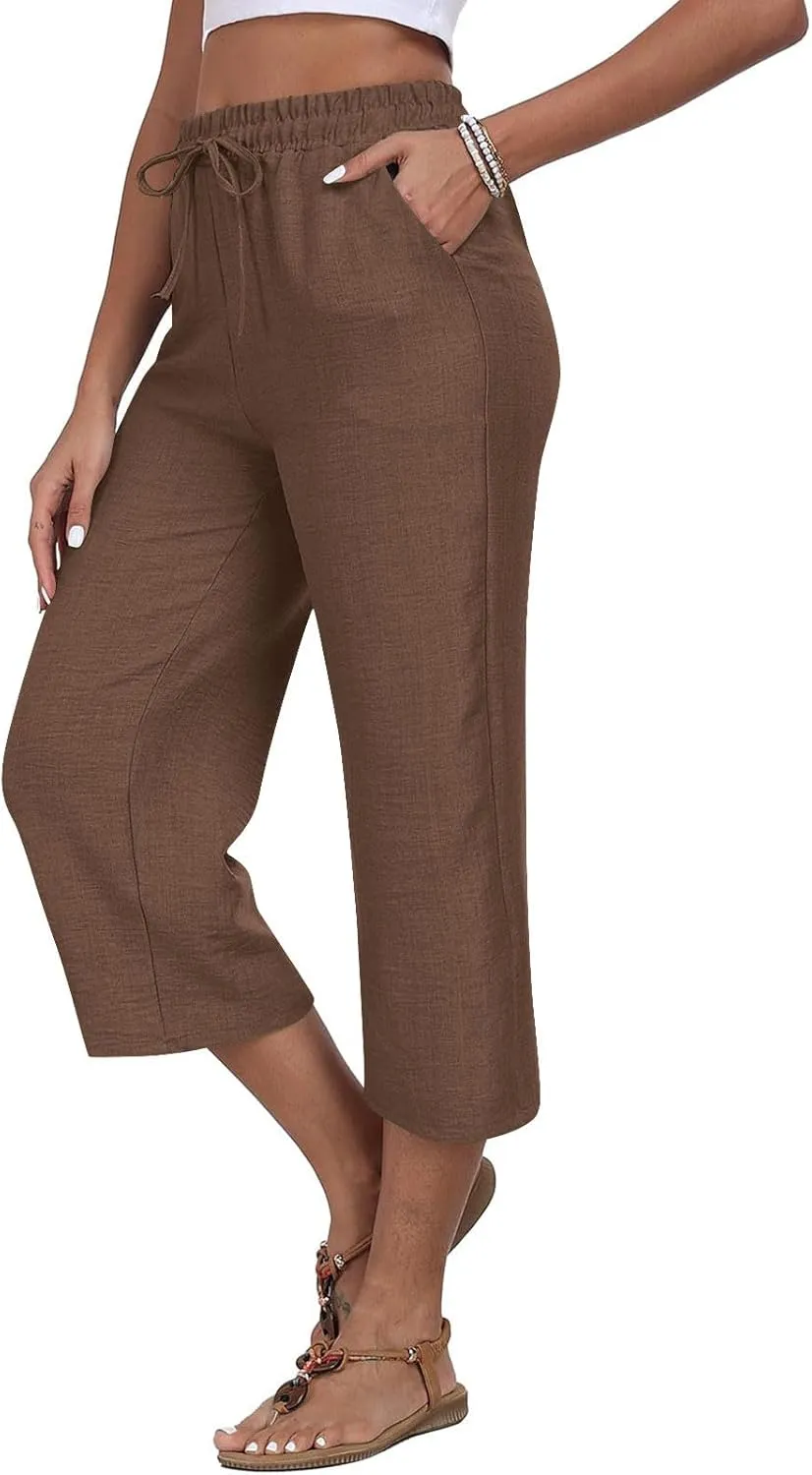 Jogger Capri Pants for Women High Waisted Drawstring Workout Cinch Bottom Sweatpants Summer Casual Cropped Trouser