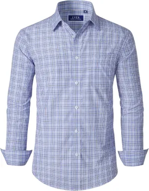 J.VER Men's Button Down Shirts Long Sleeve Dress Shirt Business Casual Cotton Collared Plaid Tops with Pocket