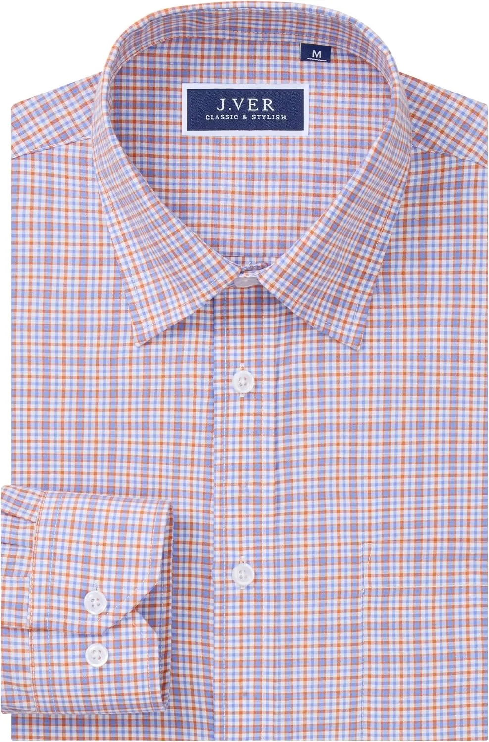 J.VER Men's Button Down Shirts Long Sleeve Dress Shirt Business Casual Cotton Collared Plaid Tops with Pocket