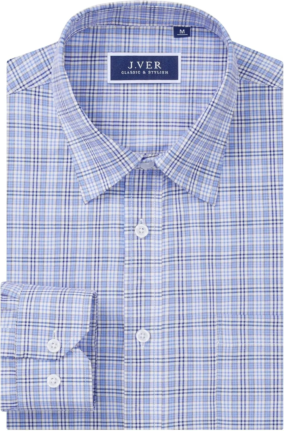 J.VER Men's Button Down Shirts Long Sleeve Dress Shirt Business Casual Cotton Collared Plaid Tops with Pocket