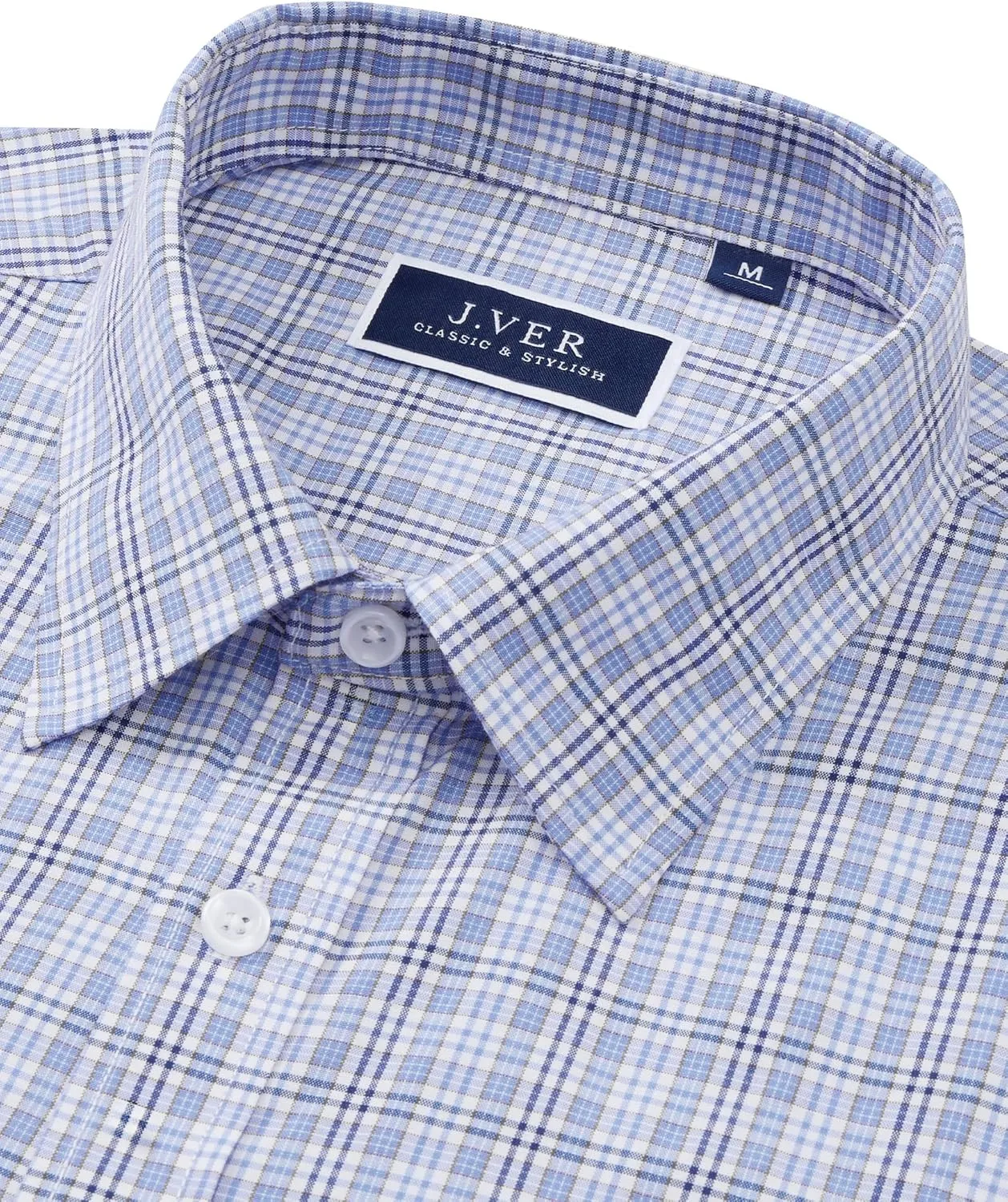 J.VER Men's Button Down Shirts Long Sleeve Dress Shirt Business Casual Cotton Collared Plaid Tops with Pocket