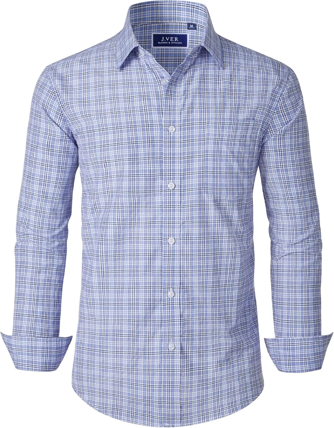 J.VER Men's Button Down Shirts Long Sleeve Dress Shirt Business Casual Cotton Collared Plaid Tops with Pocket