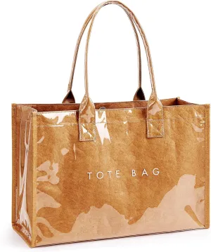 KALIDI PVC Tote Bag Womens Kraft Paper Work Handbags Purses with Top Handle