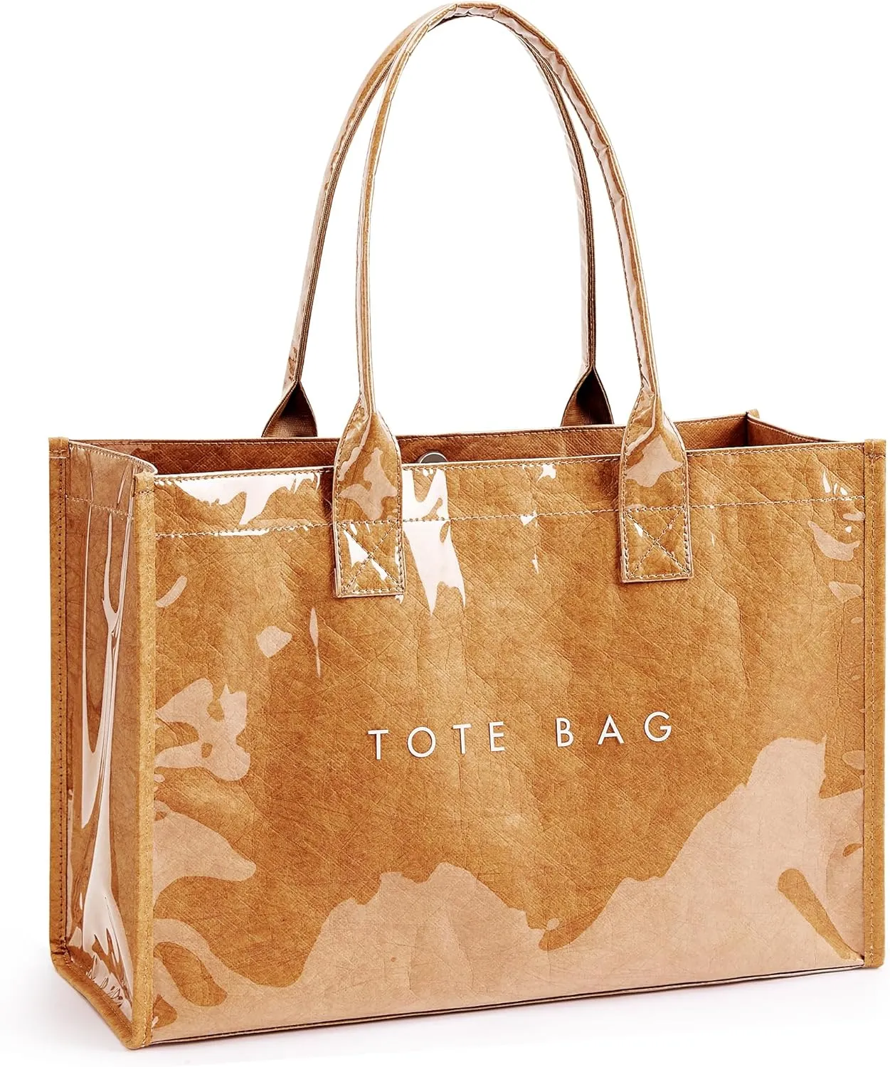 KALIDI PVC Tote Bag Womens Kraft Paper Work Handbags Purses with Top Handle