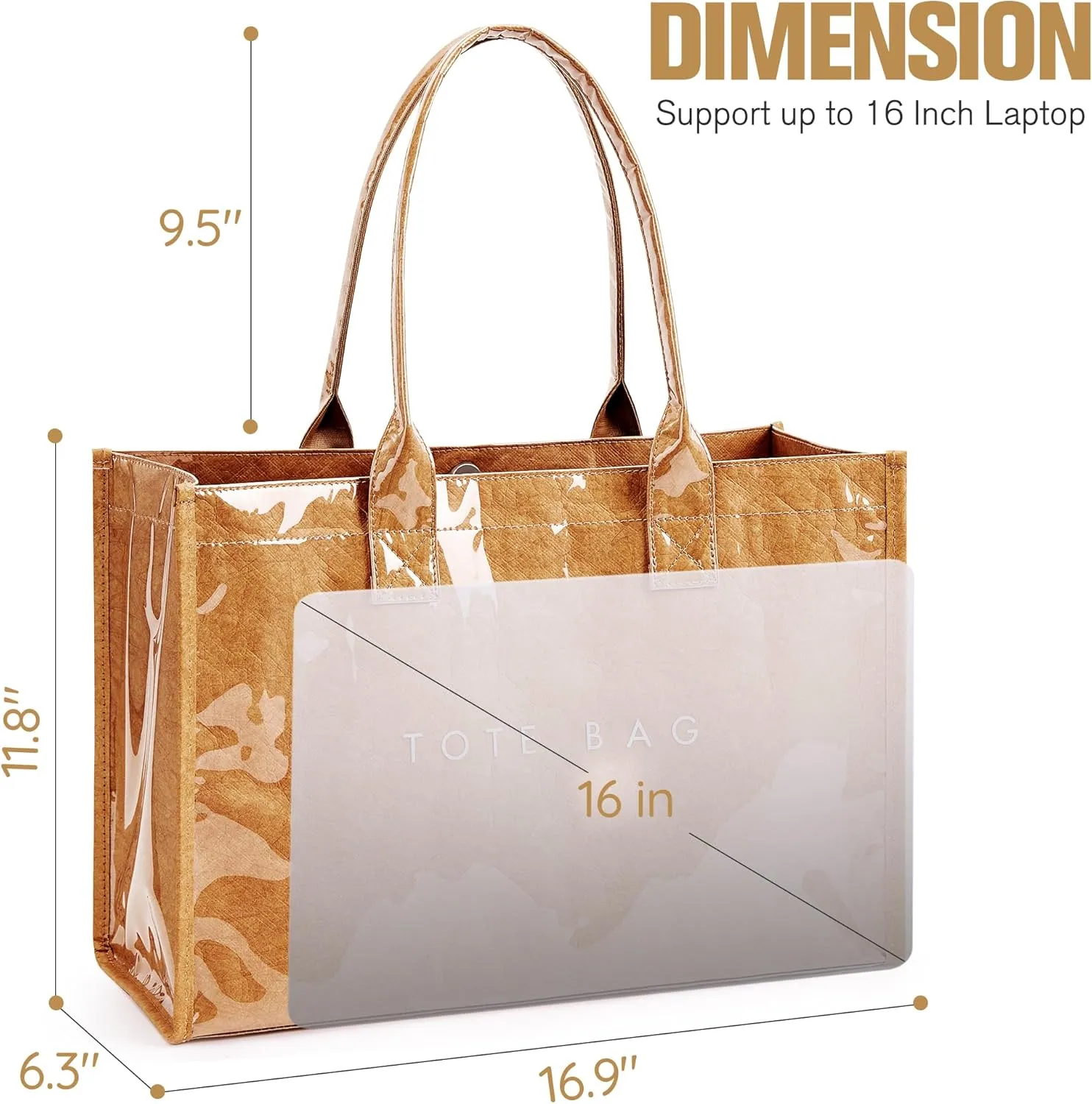 KALIDI PVC Tote Bag Womens Kraft Paper Work Handbags Purses with Top Handle
